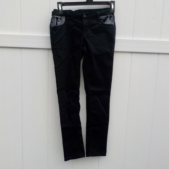 Members Mark "Girls Favorite Knit Denim Black Sequin Pocket Jeans 10/12 - Picture 1 of 6